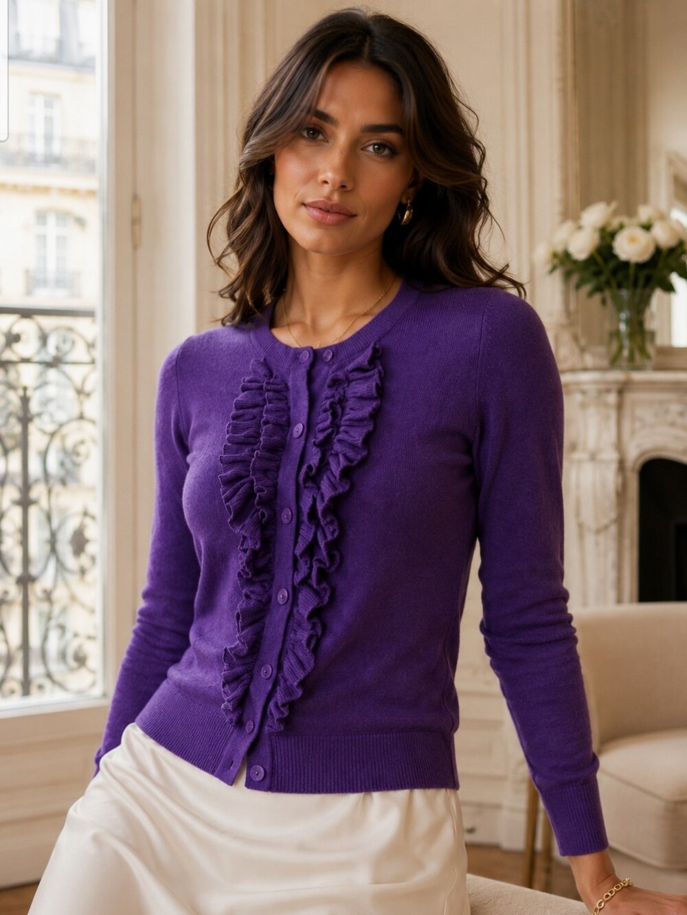 Miu Miu Violet Virgin Wool Ruffle Cardigan NWT Authenticated Italy - Picture 10 of 10